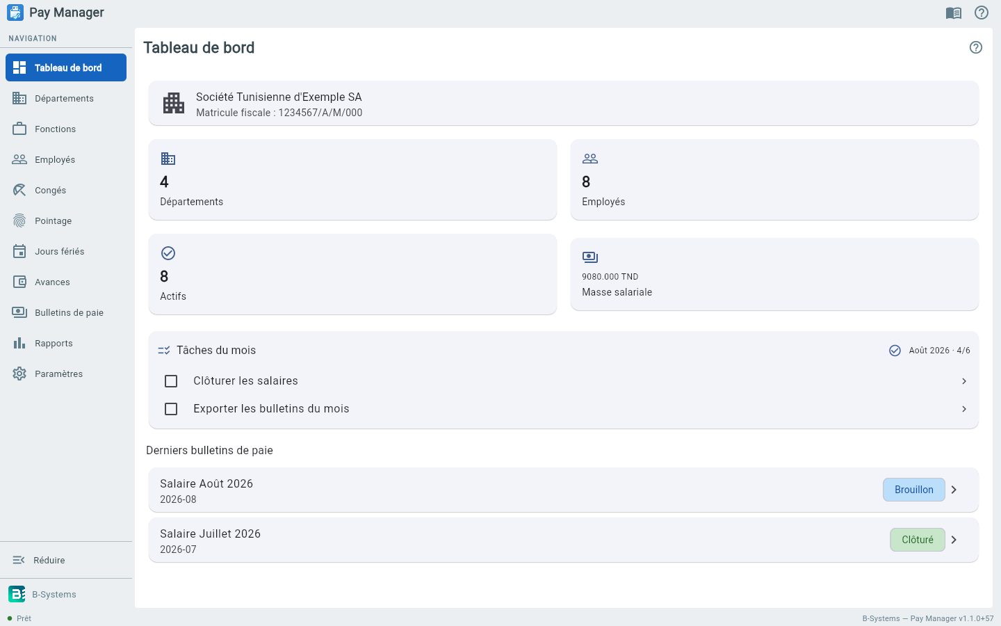 Pay Manager tableau de bord gestion de la paie Tunisie